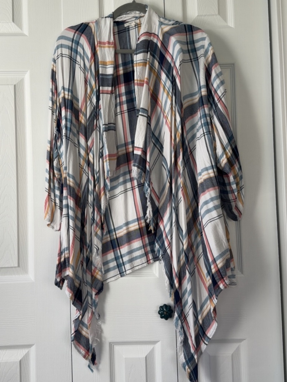Maurices Plaid Open Front Cardigan Wrap - White, Navy, Pink, Mustard